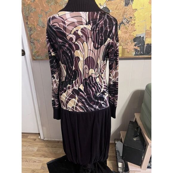 Alberto Makali Medium Beaded Turtleneck Midi Sweater Dress Brown 3D Stretch NWOT - Picture 4 of 8